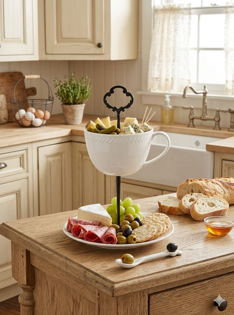 Simple Black and White Tiered Teacup
