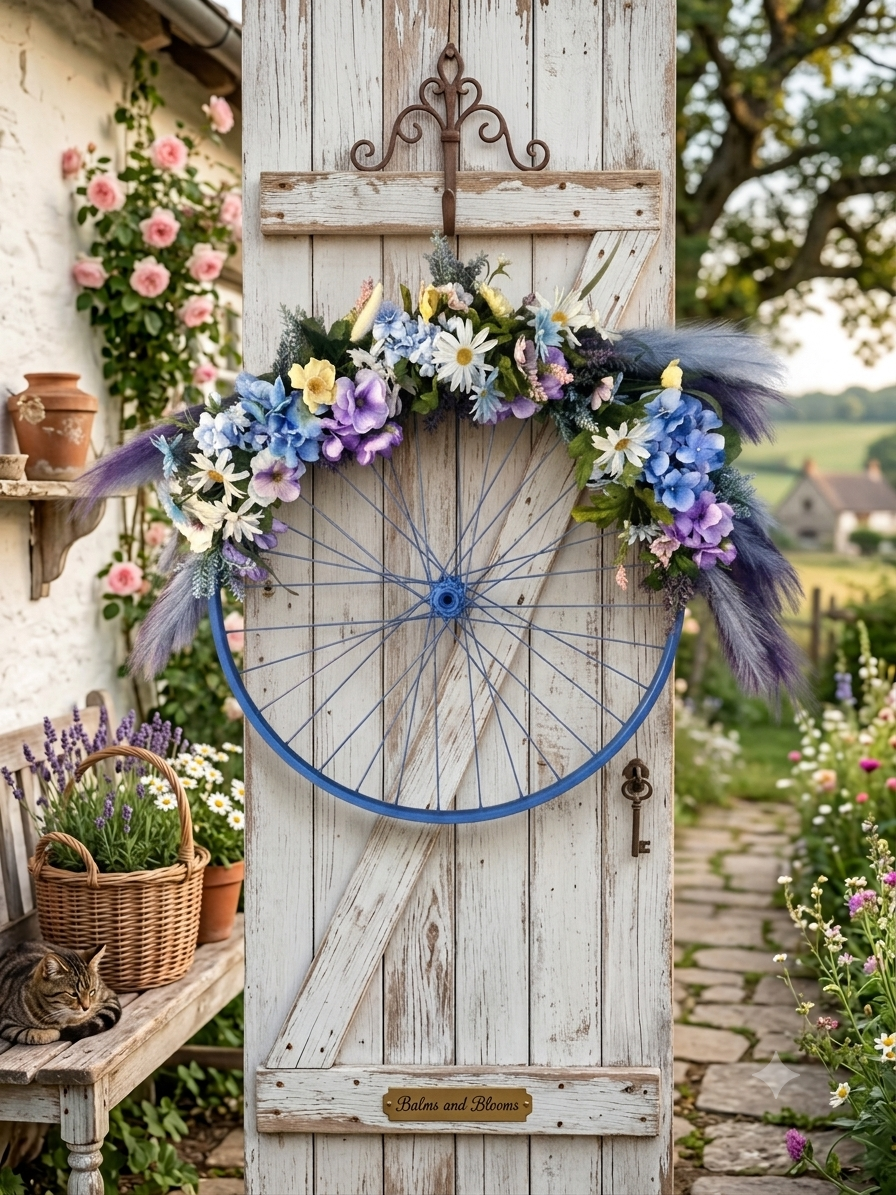 Blue Floral Wheel Wreath