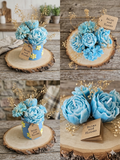 Wax Flower Candles in Blue Flower Vase