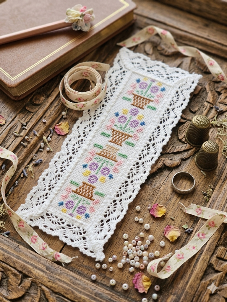 Lace and Flower Bookmark