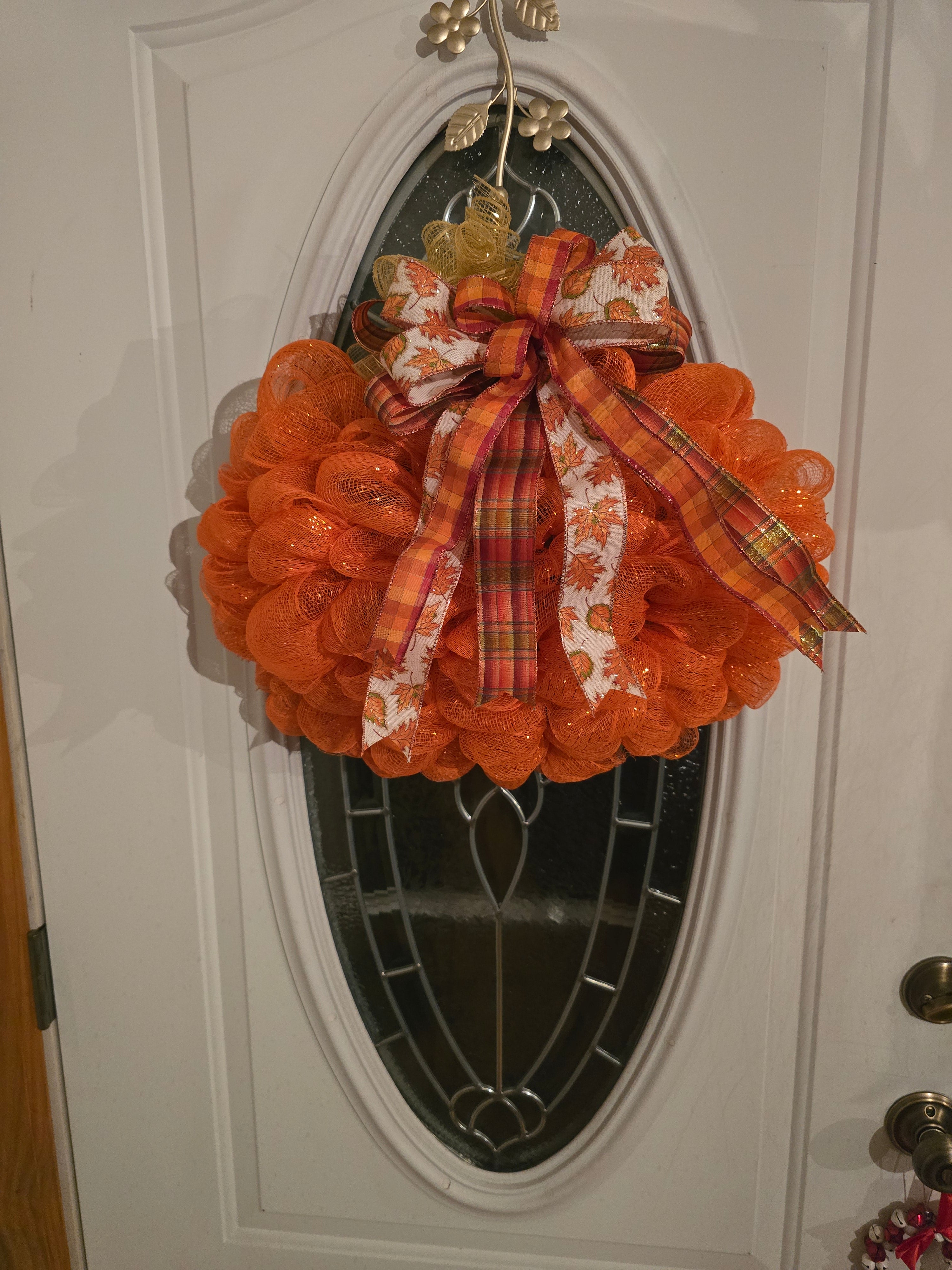 Orange Mesh Pumpkin Wreath