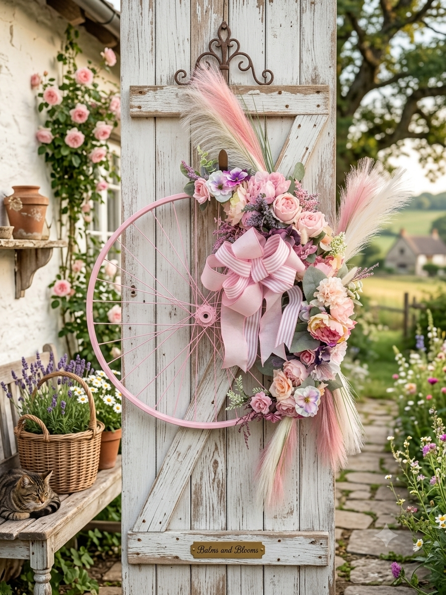 Pink Floral Wheel Wreath