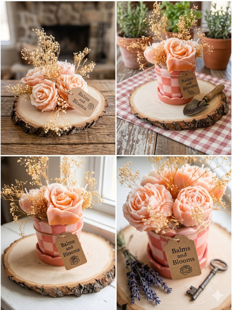 Wax Flowers in a Pink Checkered Vase