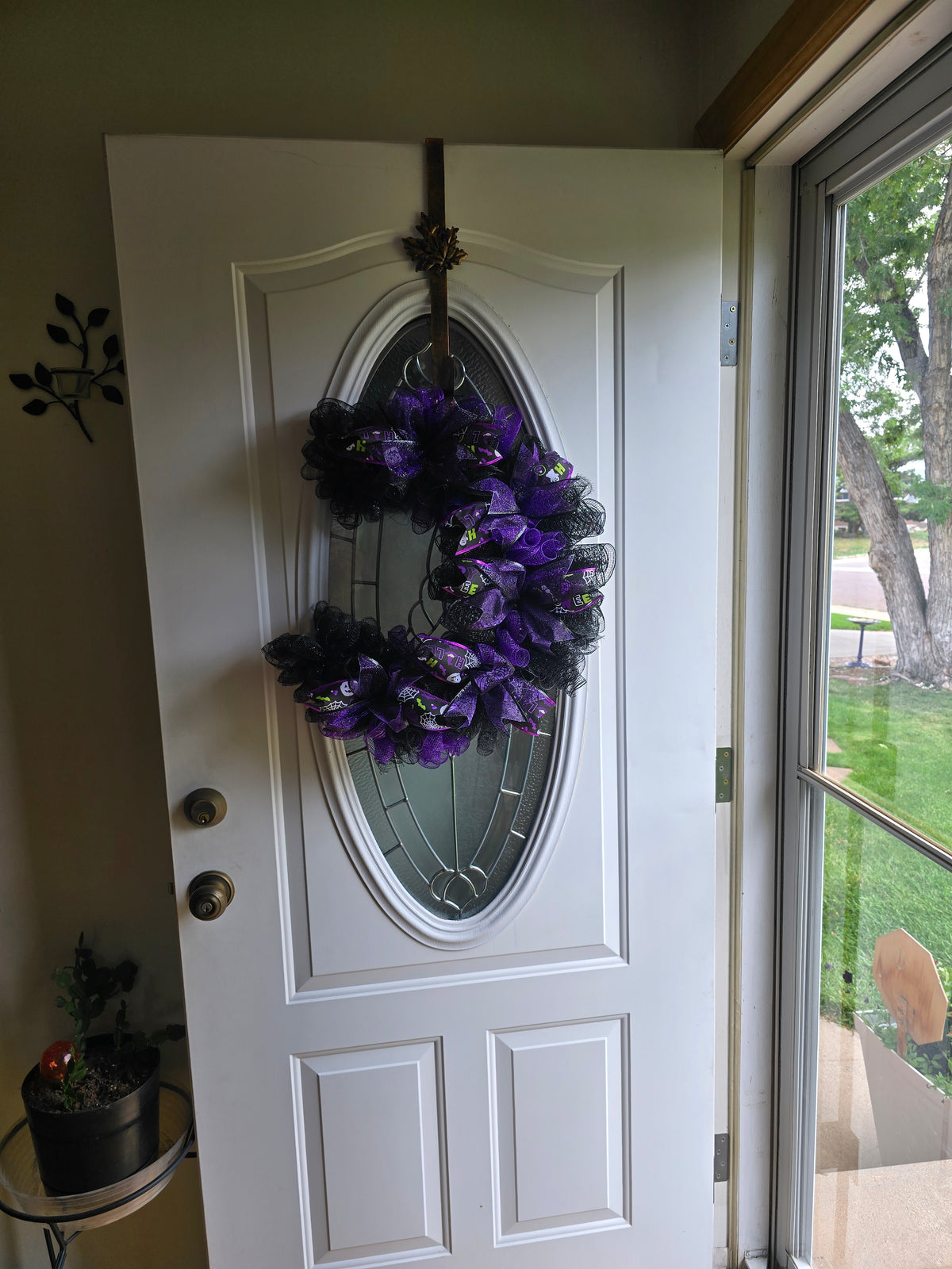 Purple and Black Crescent Moon Wreath