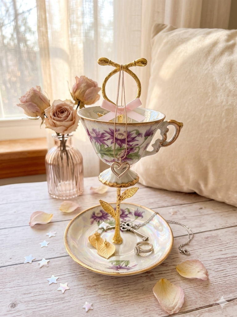 Vintage Teacup Tiered Jewely Holder