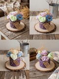 Wax Flower Arrangement in Purple Glass Jar
