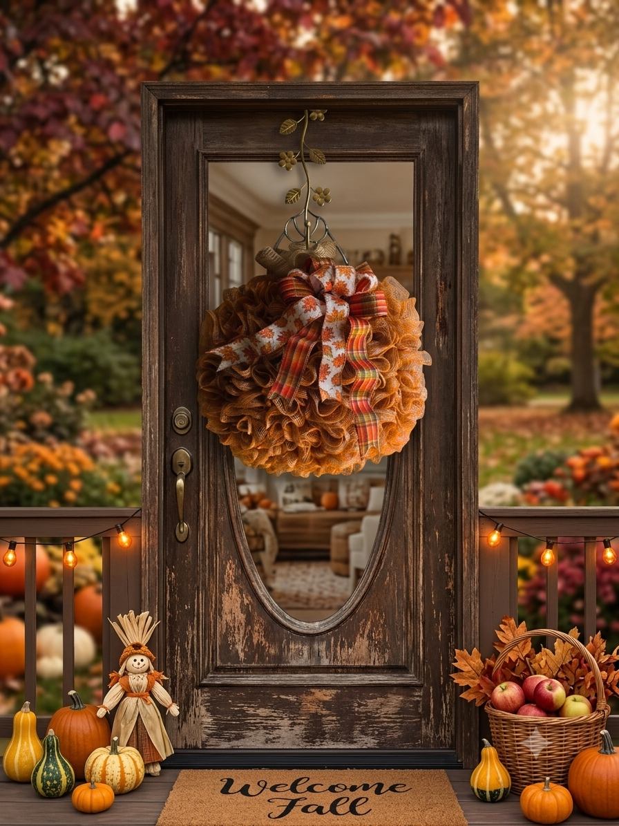 Burlap Mesh Pumpkin Wreath