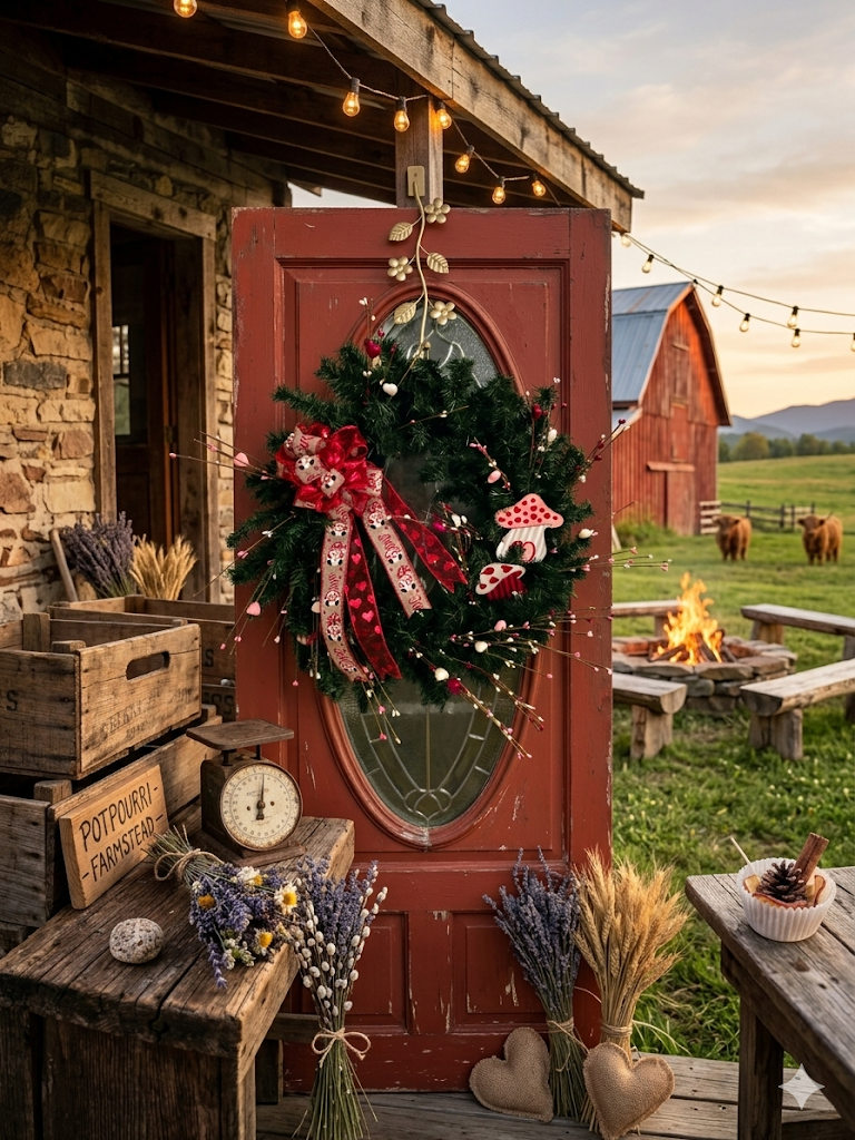 Valentine's Gnome and Mushroom Country Wreath