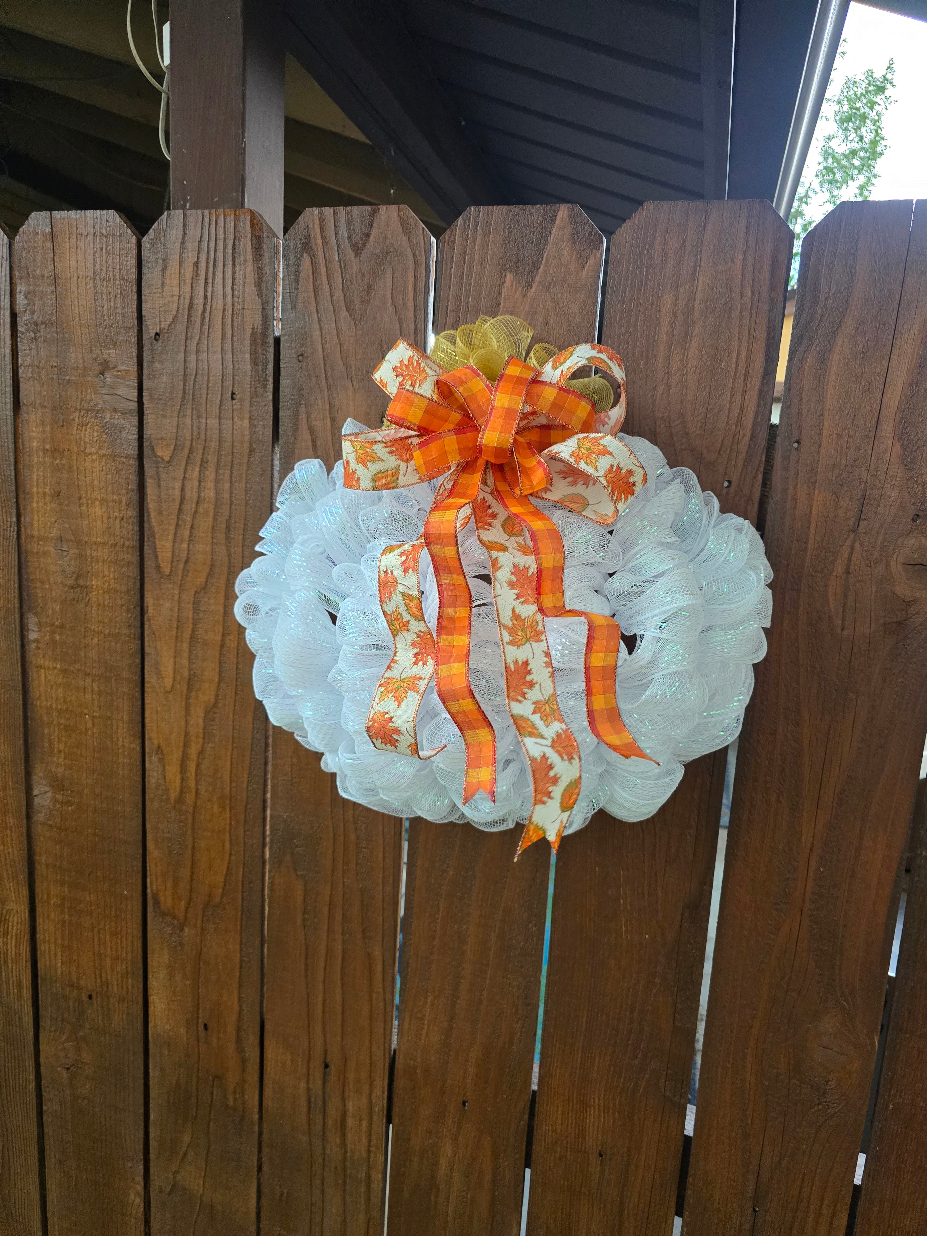 White Mesh Pumpkin Wreath