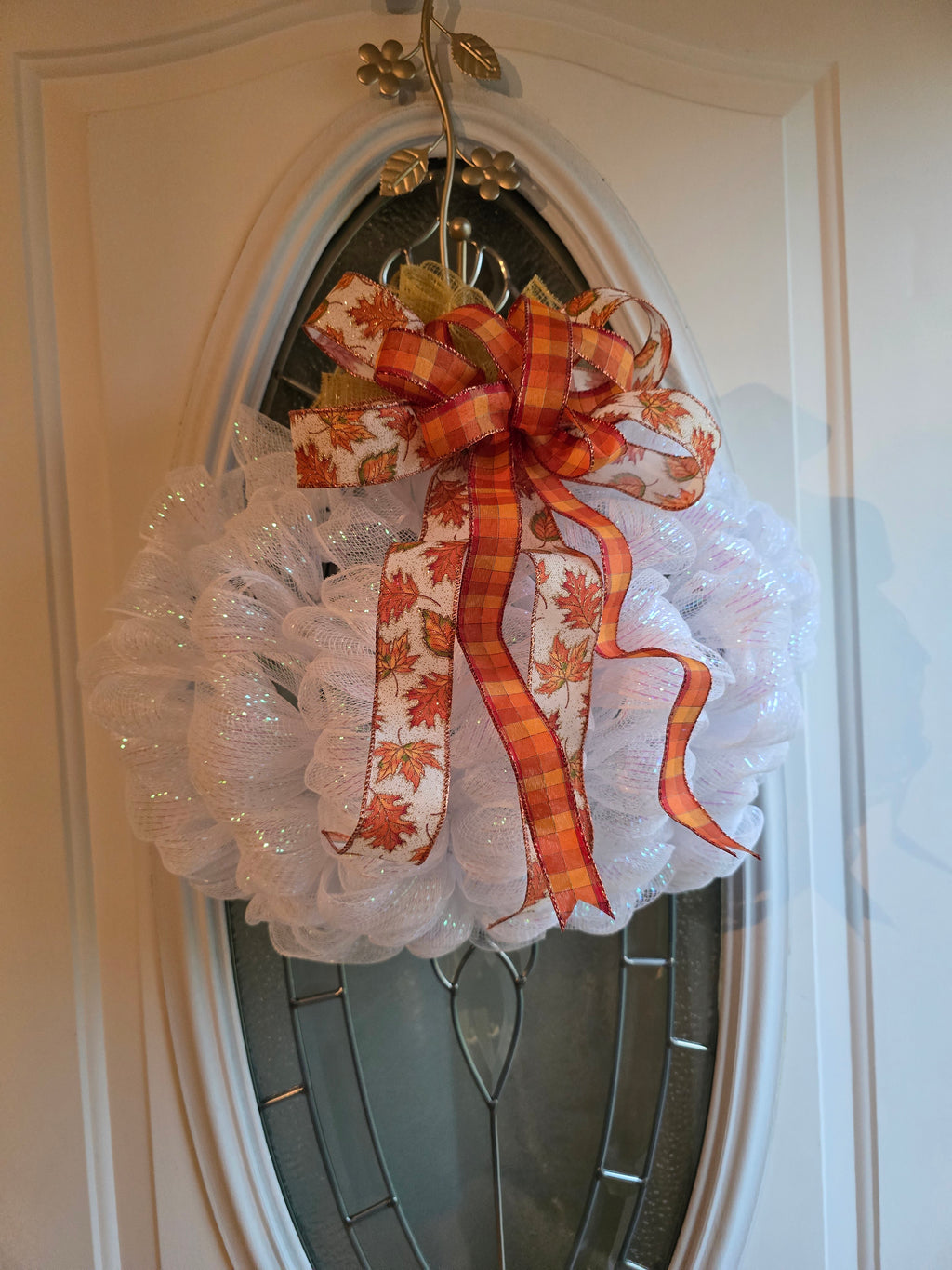 White Mesh Pumpkin Wreath