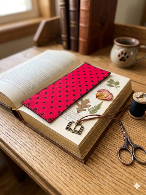 Hand-sewn strawberry bookmark