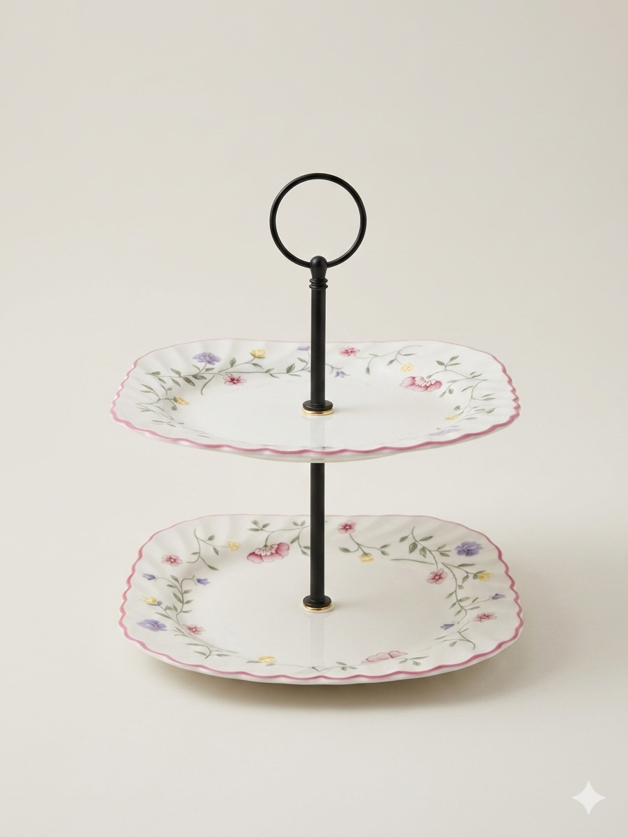 Floral 2-Tiered Square Plates